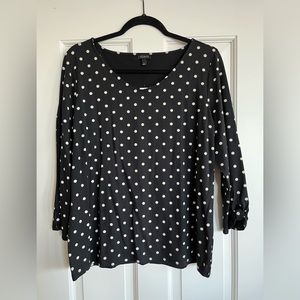 Talbots black and cream woman’s blouse with 3/4 length sleeve